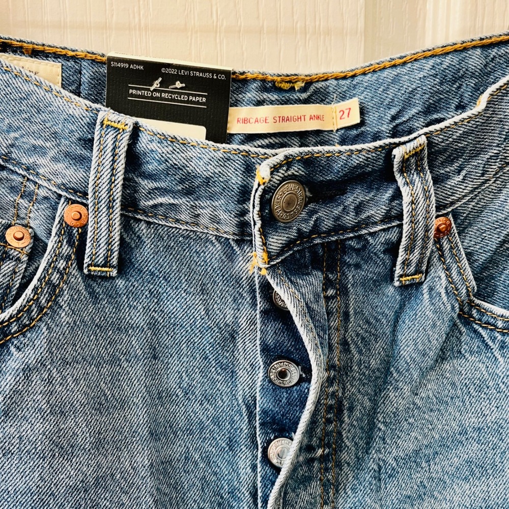 Levis Premium Ribcage Straight Ankle Jeans Women 27x27 In the Middle Blue Denim - Picture 7 of 14